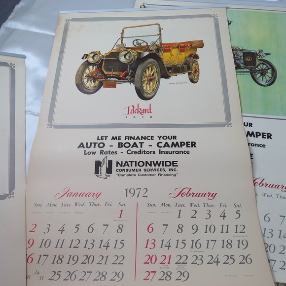 Vintage 1970's Antique Car Insurance Advertising Wall Hanging Calendar Lot Of 8 - Picture 4 of 16